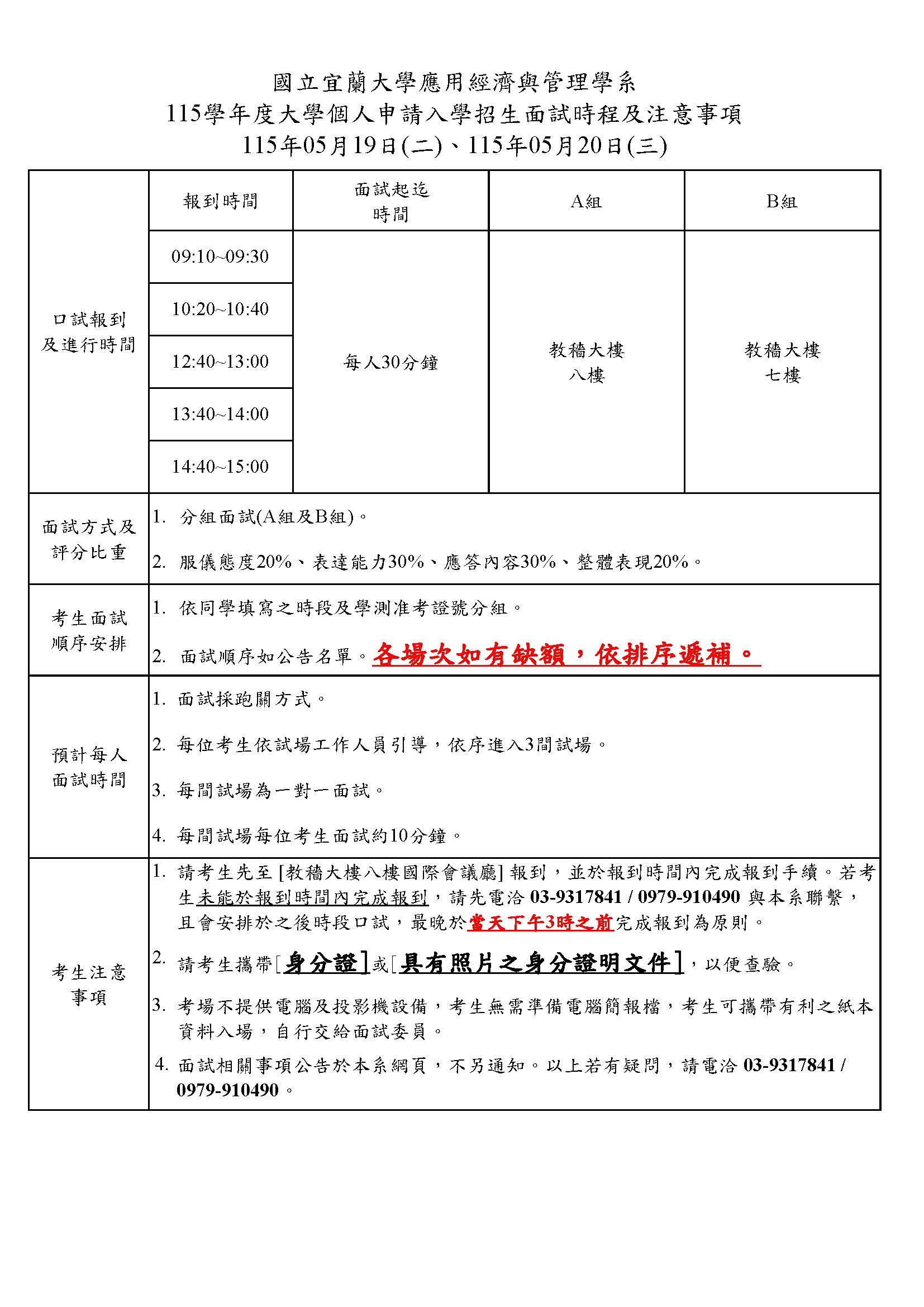 01 (公告網頁)115大學甄選經管系時程表及注意事項